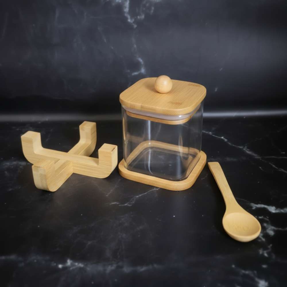 1 pcs glass jar with spoon and stand